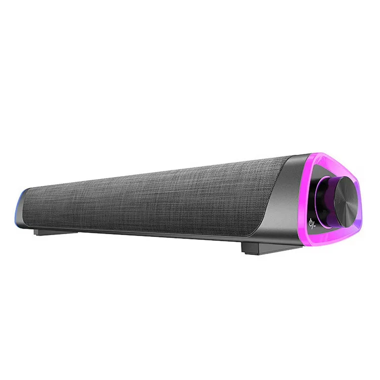 Long rectangular soundbar with a purple accent on a white background